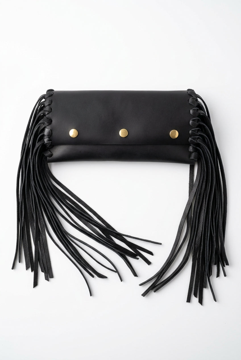 Leather Fringe Clutch